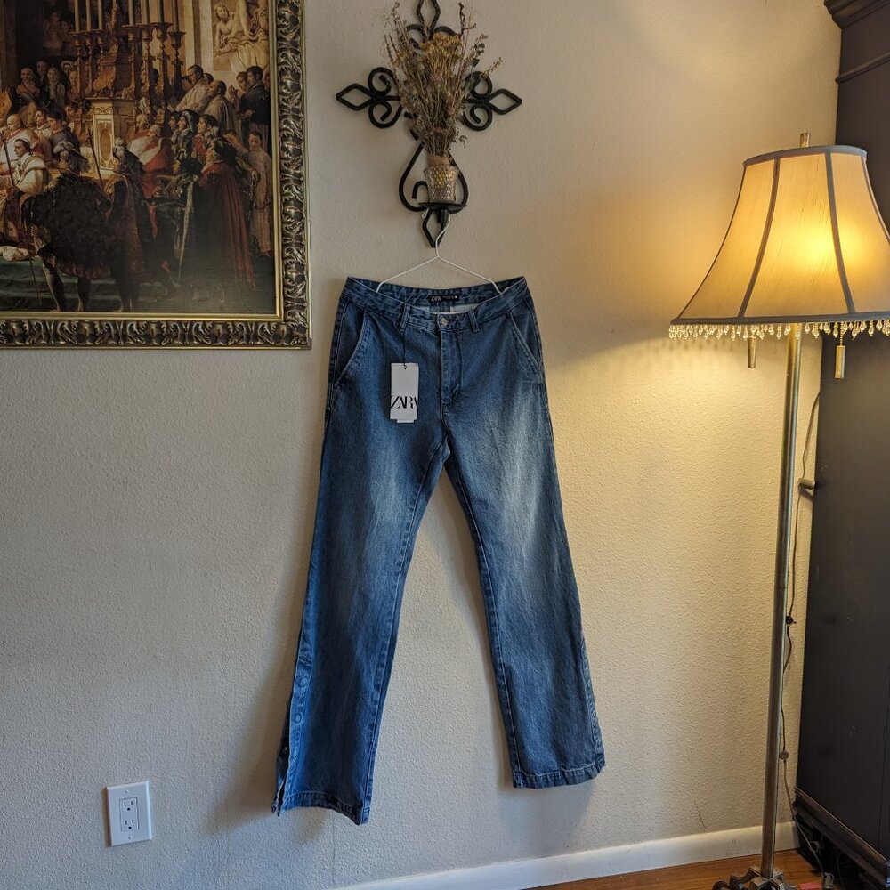 Zara - Slim Boot Cut Jeans w/ Button Side Slit - Light Wash NEW - US Size 30